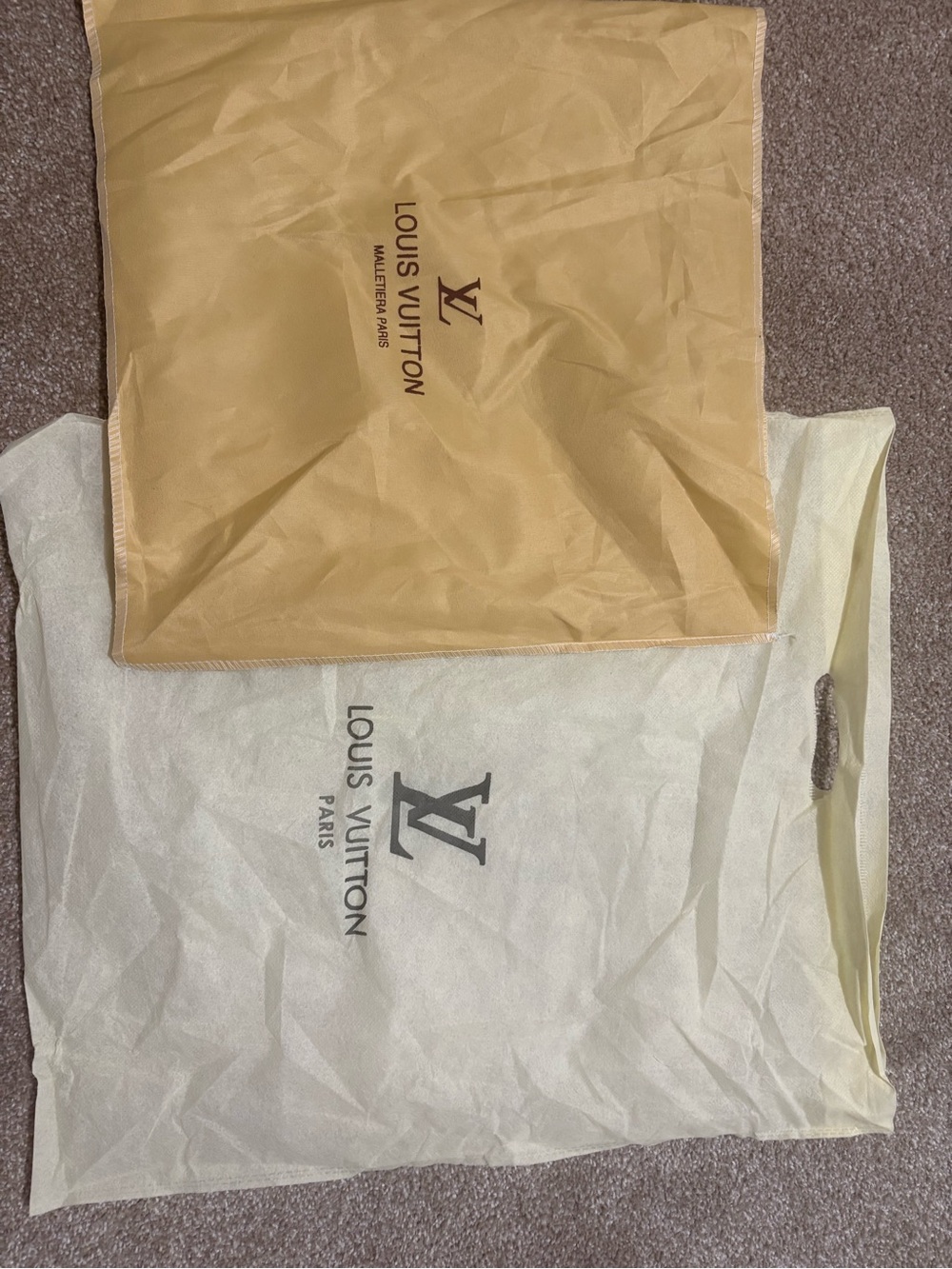 Louis Vuitton beige and cream dust bags
